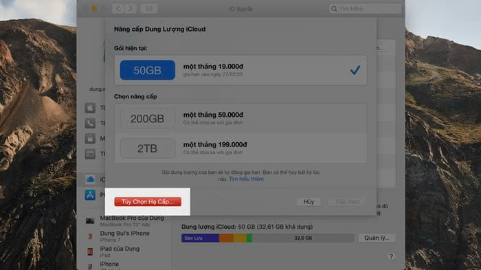 Cách huỷ gói iCloud trên Macbook bước 5